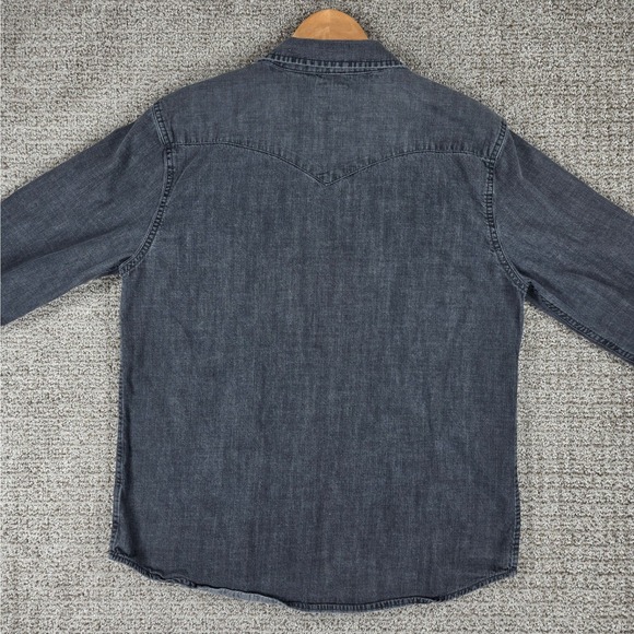 Levi's Mens Denim Western Shirt Long Sleeve Black Gray Pearl Snap Button Large - Picture 5 of 7